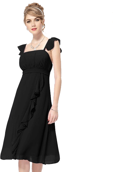 Women Sleeveless Flounced Hem Waist Bridesmade Dress - Dress Clipart (582x673), Png Download