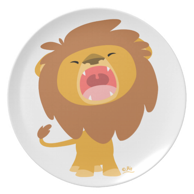 Cute Cartoon Roaring Lion Plate - Roaring Lion Drawing Cute Clipart (650x650), Png Download