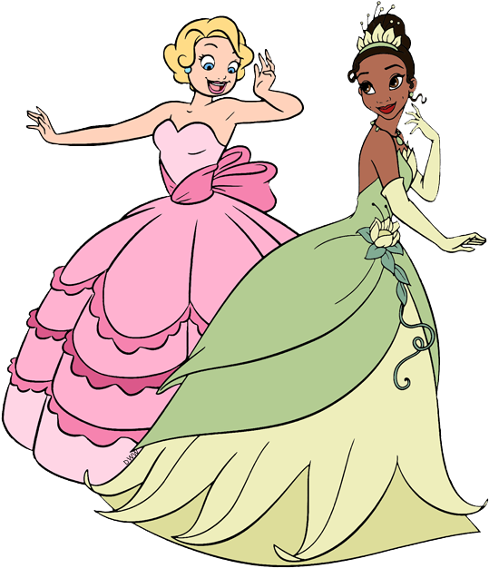 The Princess And The Frog , Png Download - Princess Tiana And Charlotte Art Clipart (539x626), Png Download