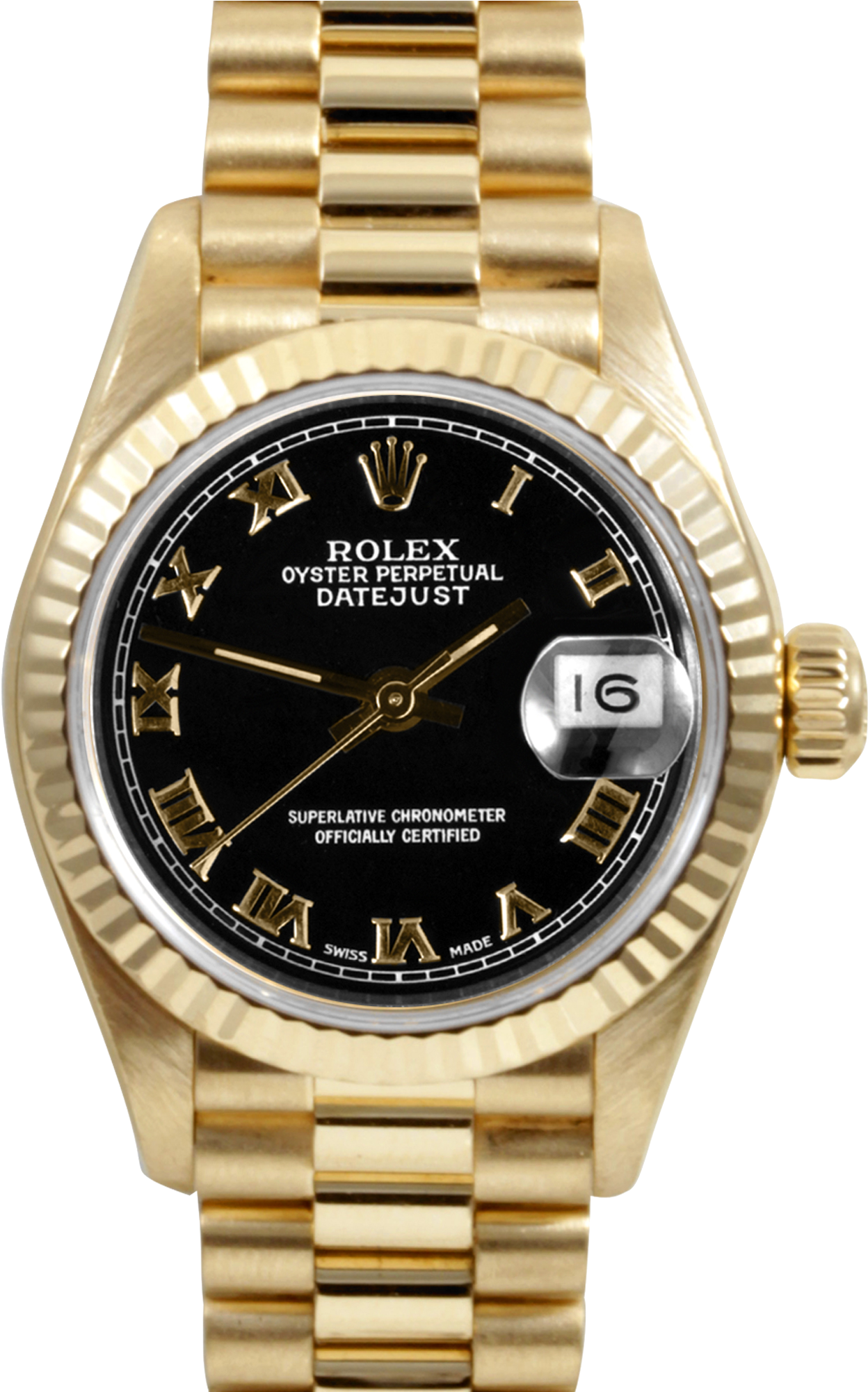 Gold Rolex Watches - Silver Watch Black Face Womens Clipart (2000x2000), Png Download