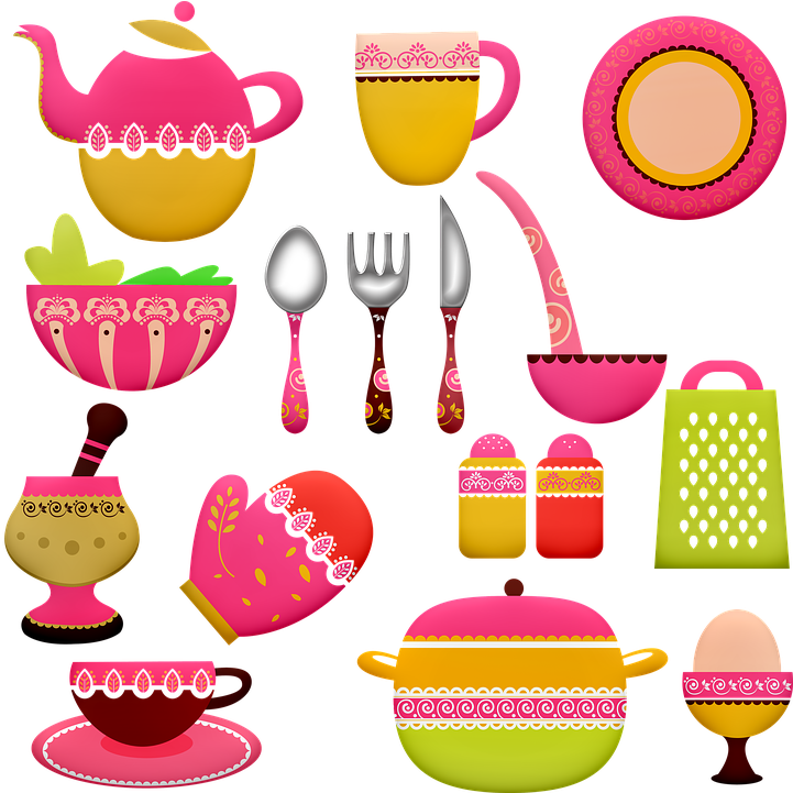 Pots And Pans Kitchen Utensils Cooking Chef Pot - 15 Objects In The Kitchen Clipart (736x720), Png Download