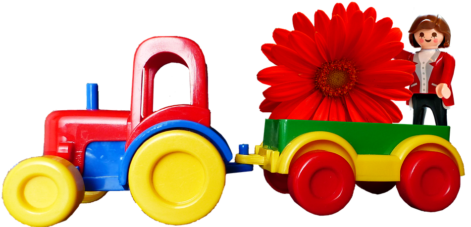 Tractor Trailer Toy Child Flower - Children's Toys Png Transparent Clipart (960x539), Png Download