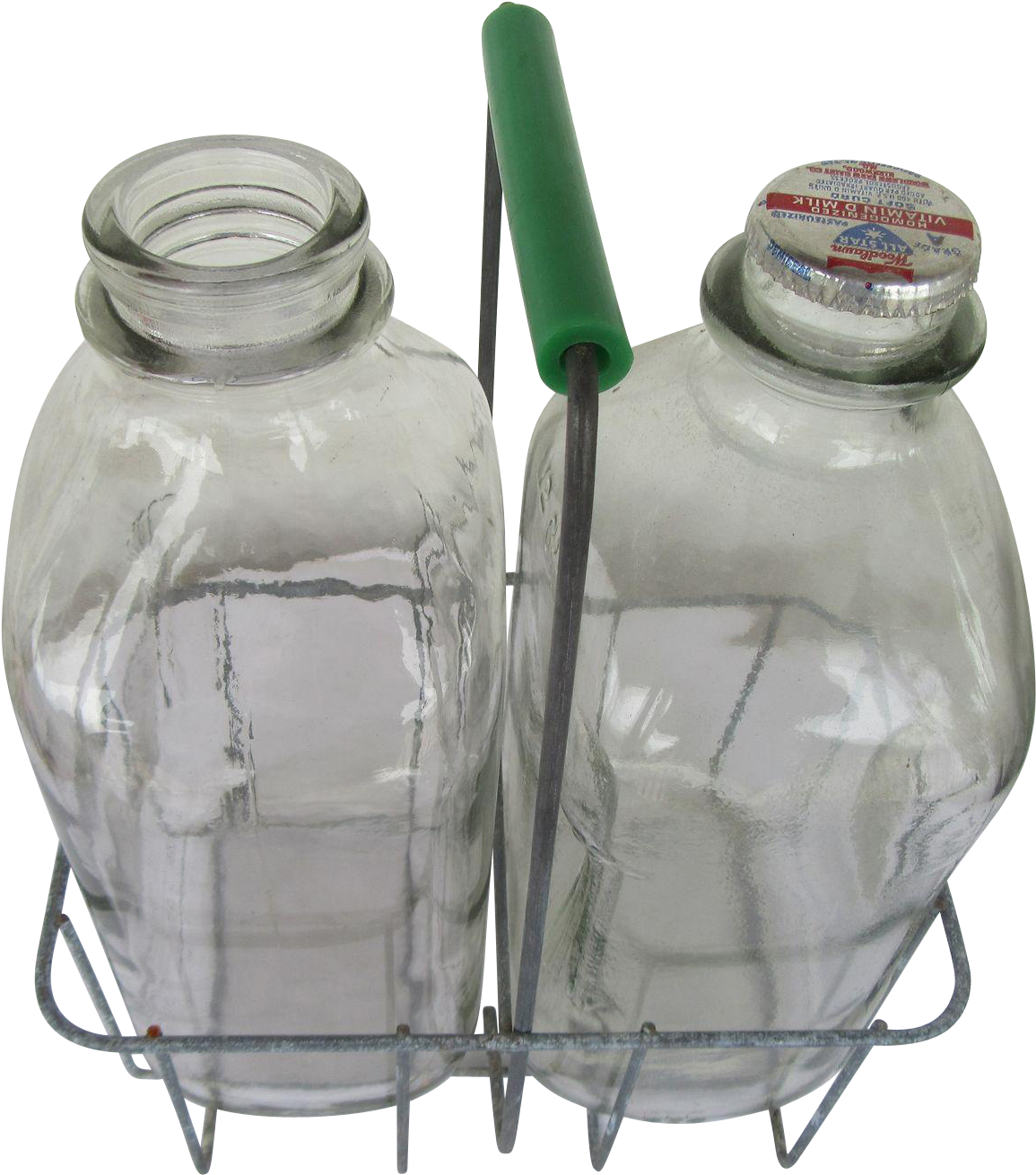 Wire Milk Bottle Carrier And Half Gallon Bottles 1940s - Glass Bottle Clipart (1309x1309), Png Download