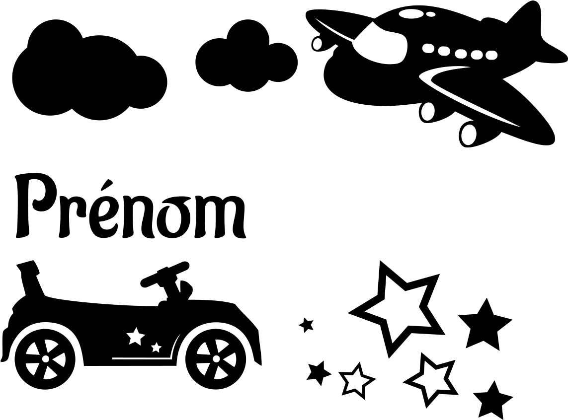 Sticker Prenom Personnalisable Voiture Et Avion Ambiance - T-shirt Clipart (1200x1200), Png Download