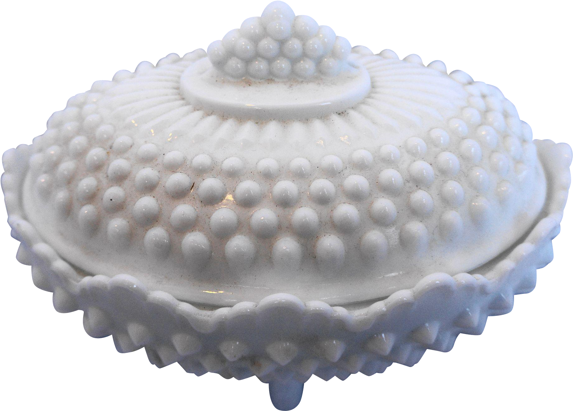 Fenton White Milk Glass Hobnail Oval Candy Dish With - Ceramic Clipart (1826x1309), Png Download