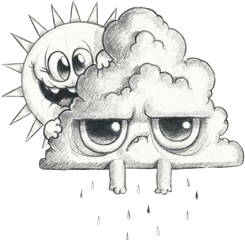 #cute #cloud #storm #emoji #freetoedit - Chris Ryniaks Morning Scribbles Clipart (1024x1005), Png Download