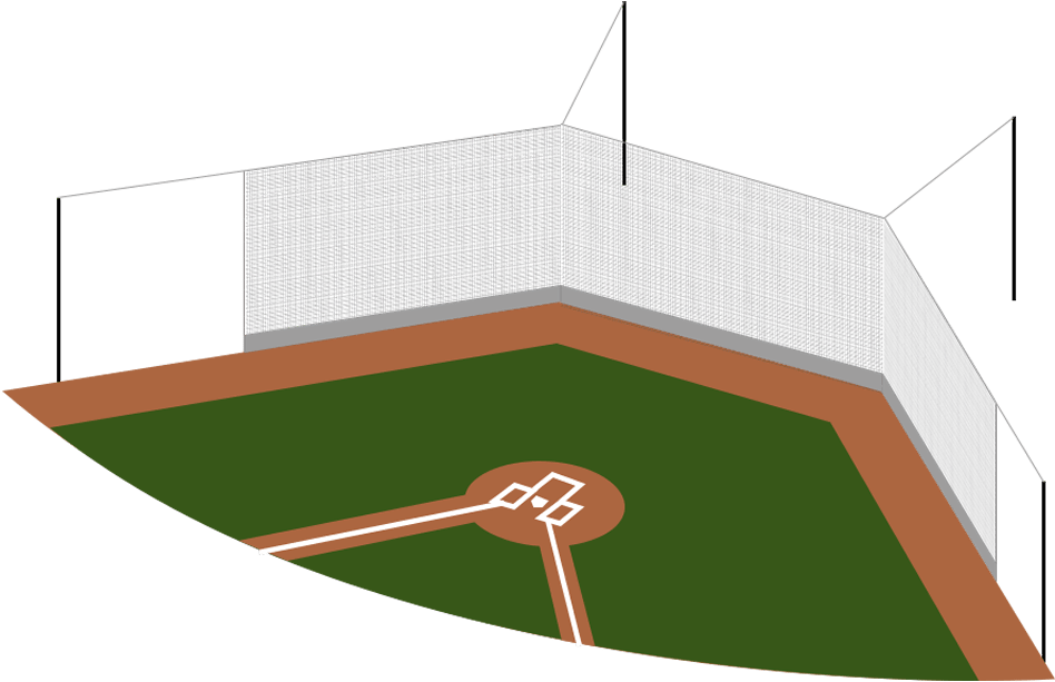 Rough Sketch Of A Tie-back Cable Backstop Netting System - Baseball Tie Back Backstop Clipart (948x613), Png Download