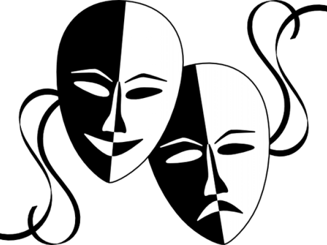 Mask Clipart Drama - Theatre Masks Black And White - Png Download (640x480), Png Download
