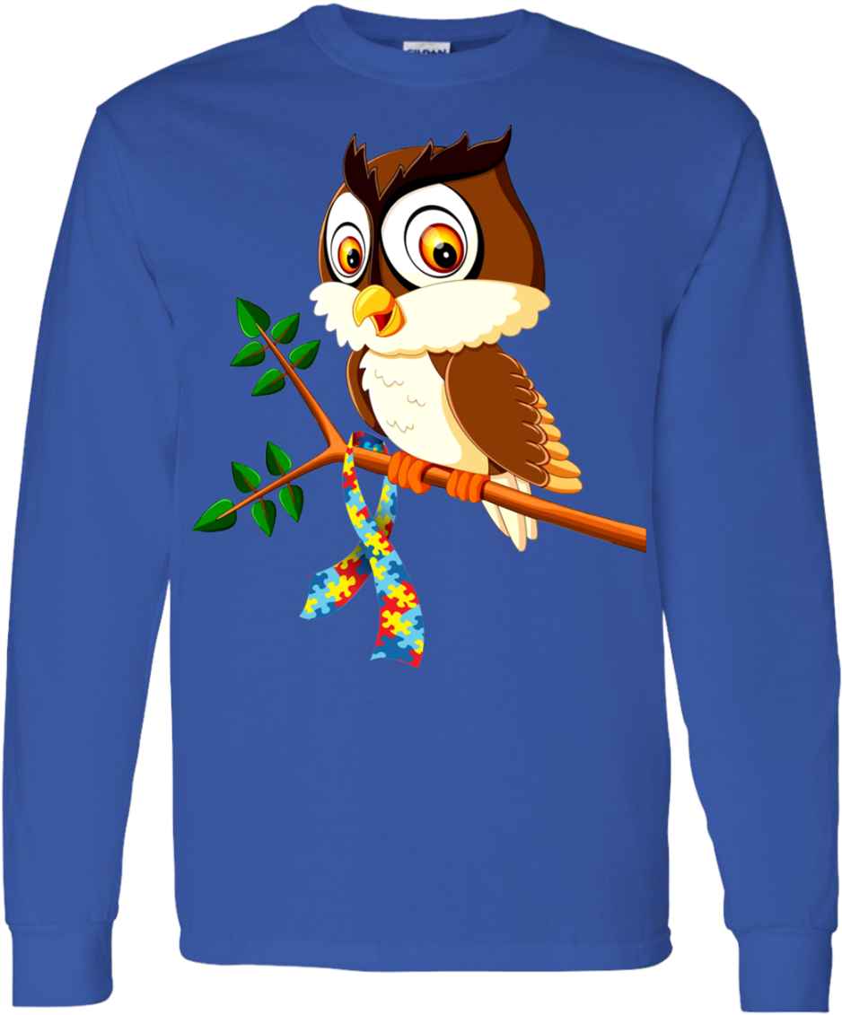 Owl Autism G540 Gildan Ls T Shirt - Cartoon Clipart (938x1131), Png Download