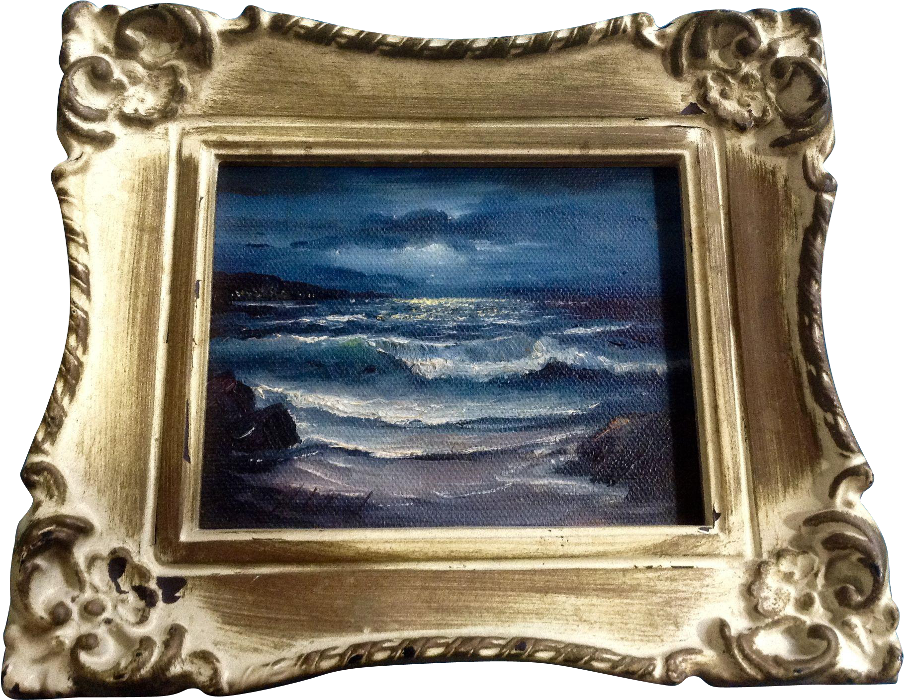 Robert Halstead, Small Seascape Oil Painting Of Moonlight - Picture Frame Clipart (1817x1817), Png Download
