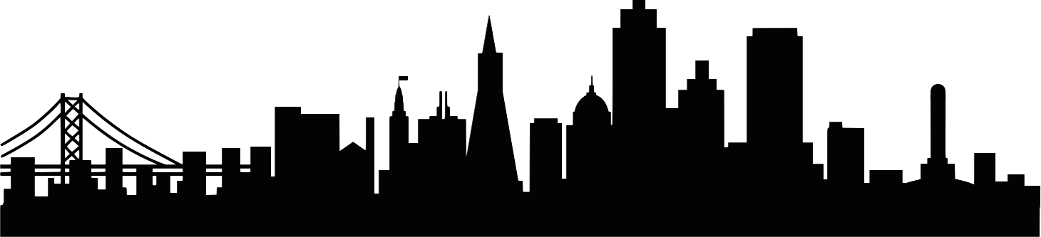San Francisco, Skyline, Silhouette, Black And White - Sf Skyline Silhouette Clipart (1460x333), Png Download