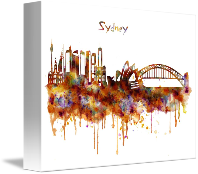 "san Francisco Watercolor Skyline " By Marian Voicu, - Sydney Skyline Painting Black And White Clipart (650x570), Png Download