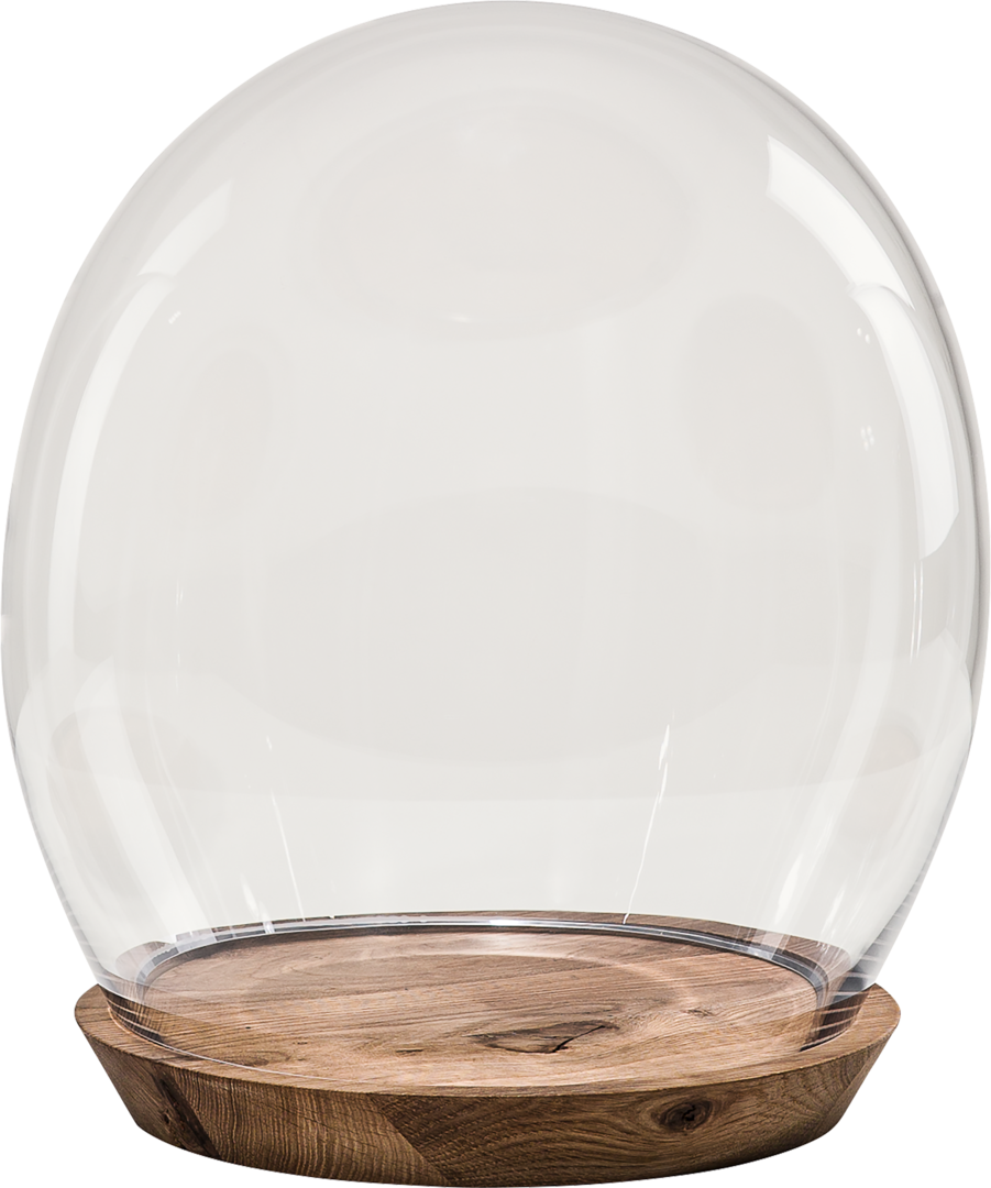 Glass Dome Hand Blown On Wood Base 23 Cm - Dinghy Clipart (901x1080), Png Download