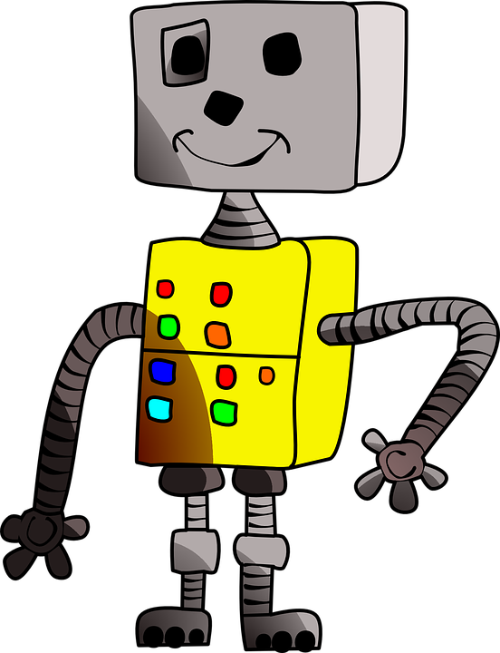 Robot Smile Childlike Yellow Machine - Robot Infantil Clipart (552x720), Png Download