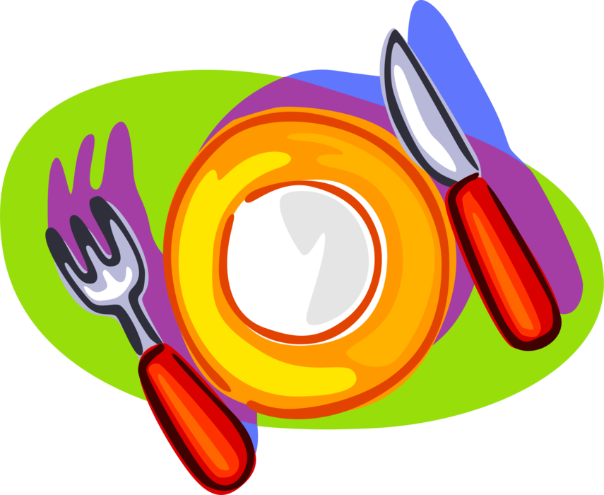 Vector Illustration Of Table Place Setting With Plate, - Free Clipart Plate Knife And Fork - Png Download (855x700), Png Download