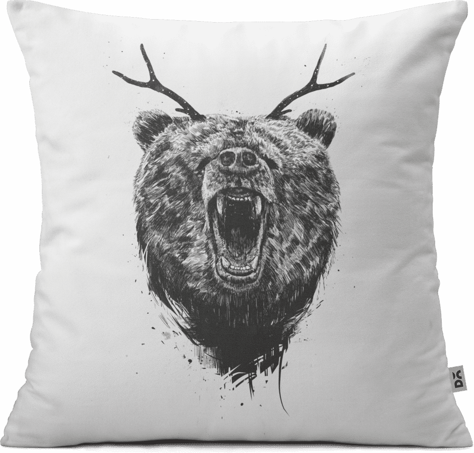 Dailyobjects Angry Bear With Antlers 12" Cushion Cover - Bear With Antlers Clipart (940x900), Png Download