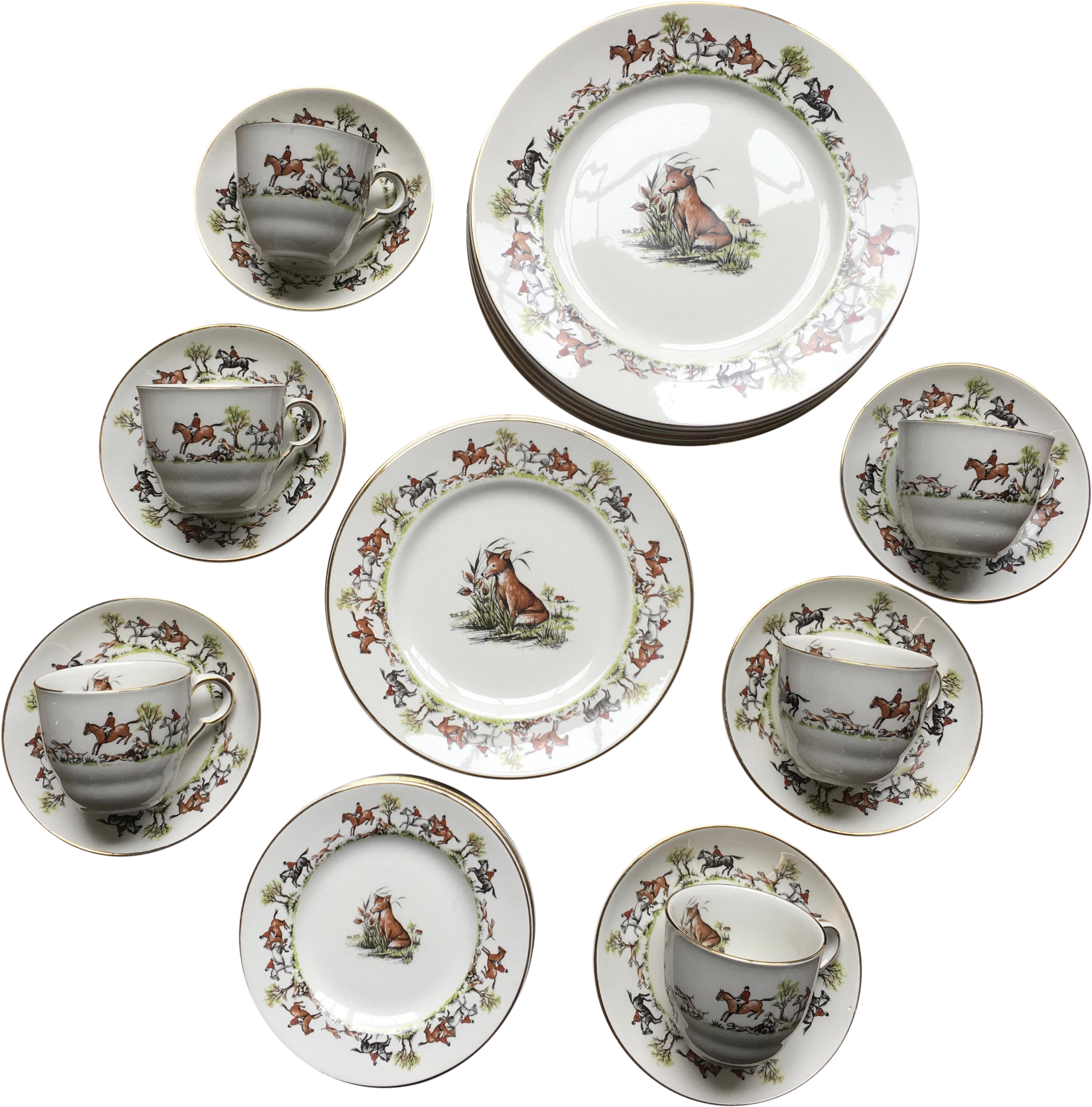 Vintage English Fox Hunting Equestrian 'tally Ho' China - Porcelain Clipart (3127x3169), Png Download