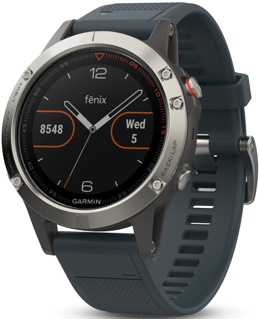 Fenix 5 Silver With Granite Blue Band Multisport Training - Garmin Fenix 5 Watch Clipart (831x1024), Png Download
