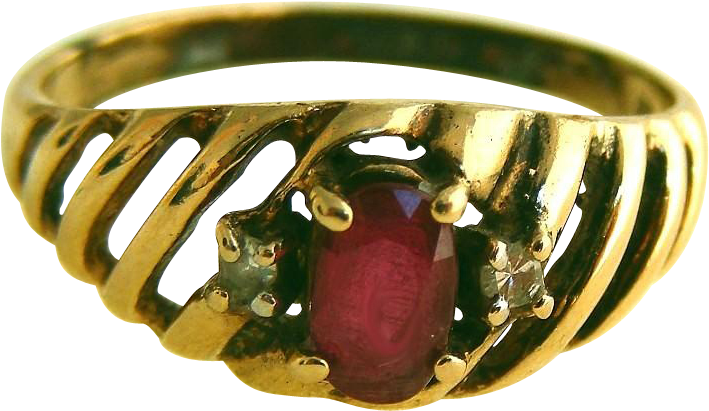 10k Vintage Ruby Ring, Diamond Accents, Open Grill, - Pre-engagement Ring Clipart (708x708), Png Download