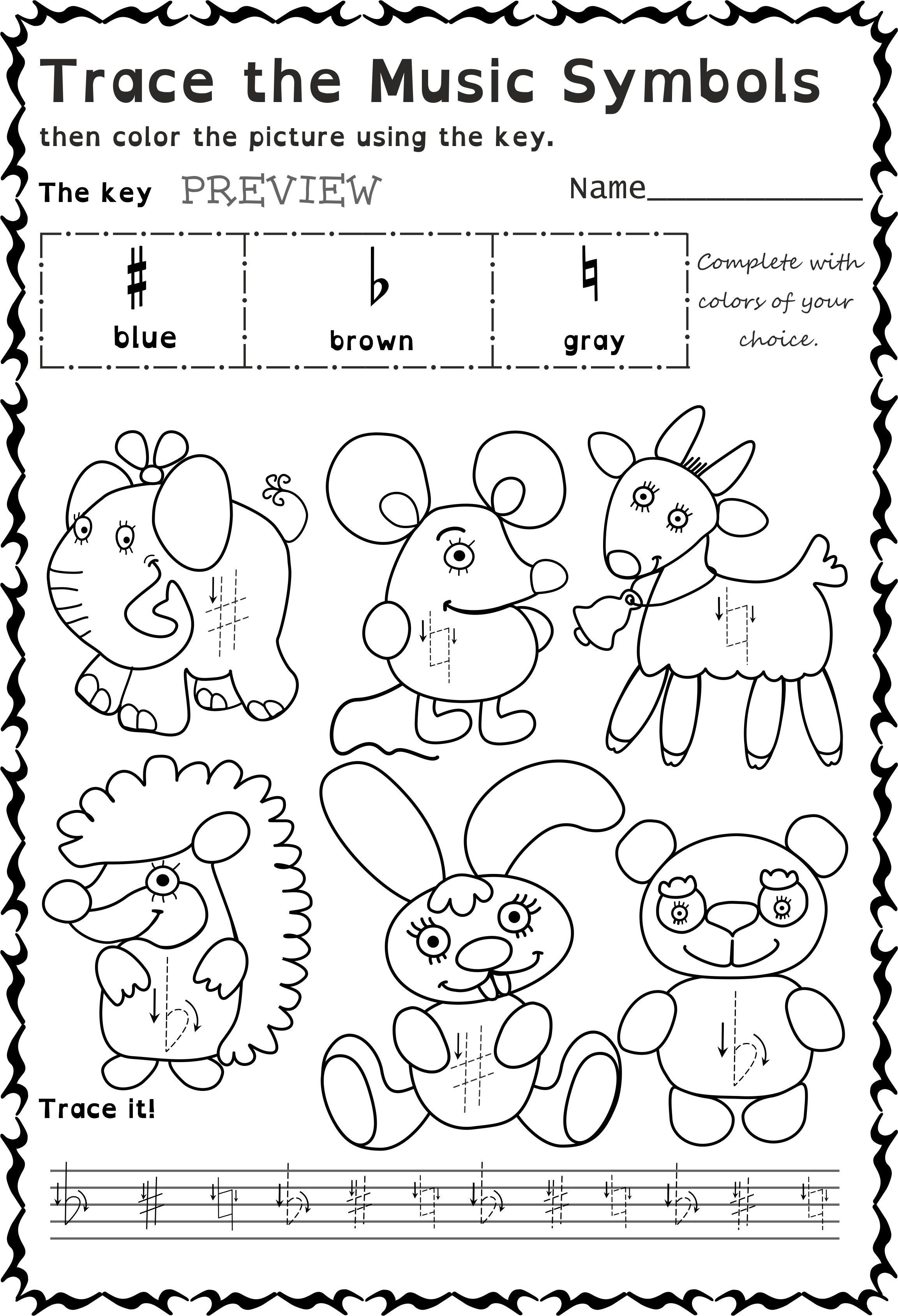 Funny Worksheets To Trace Basic Music Symbols For Younger - Cartoon Clipart (2305x3379), Png Download