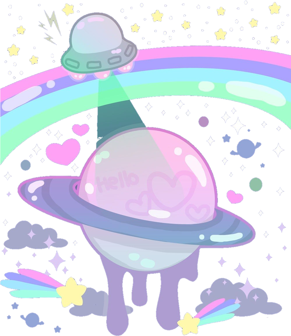Tumblr Art Ufo Planet Planets Cosmos Star Stars Rainbow - Kawaii Space Background Clipart (1000x1178), Png Download