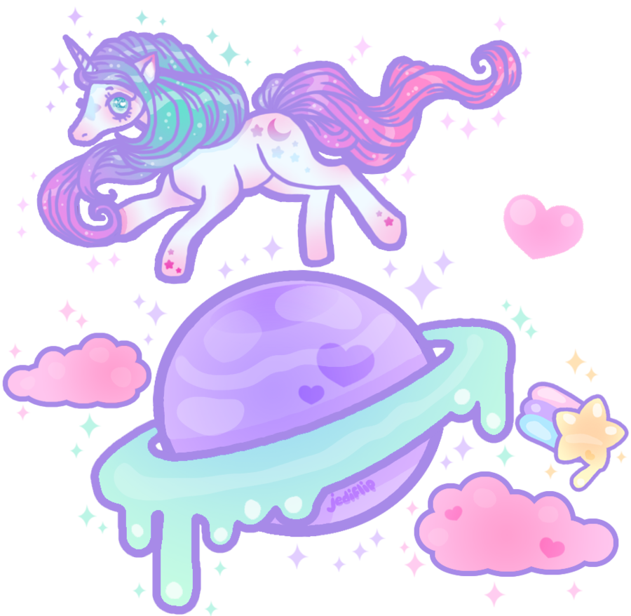 Cute Pastel Unicorn Space Goth Pastelgoth Stars Planets - Unicorn Pastel Png Clipart (900x878), Png Download