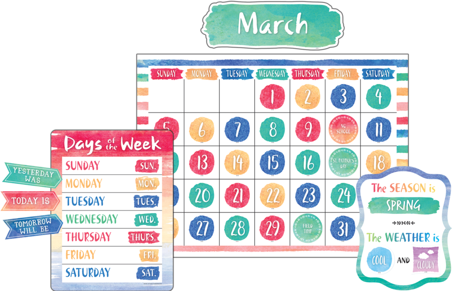 Tcr8971 Watercolor Calendar Bulletin Board Display Watercolor