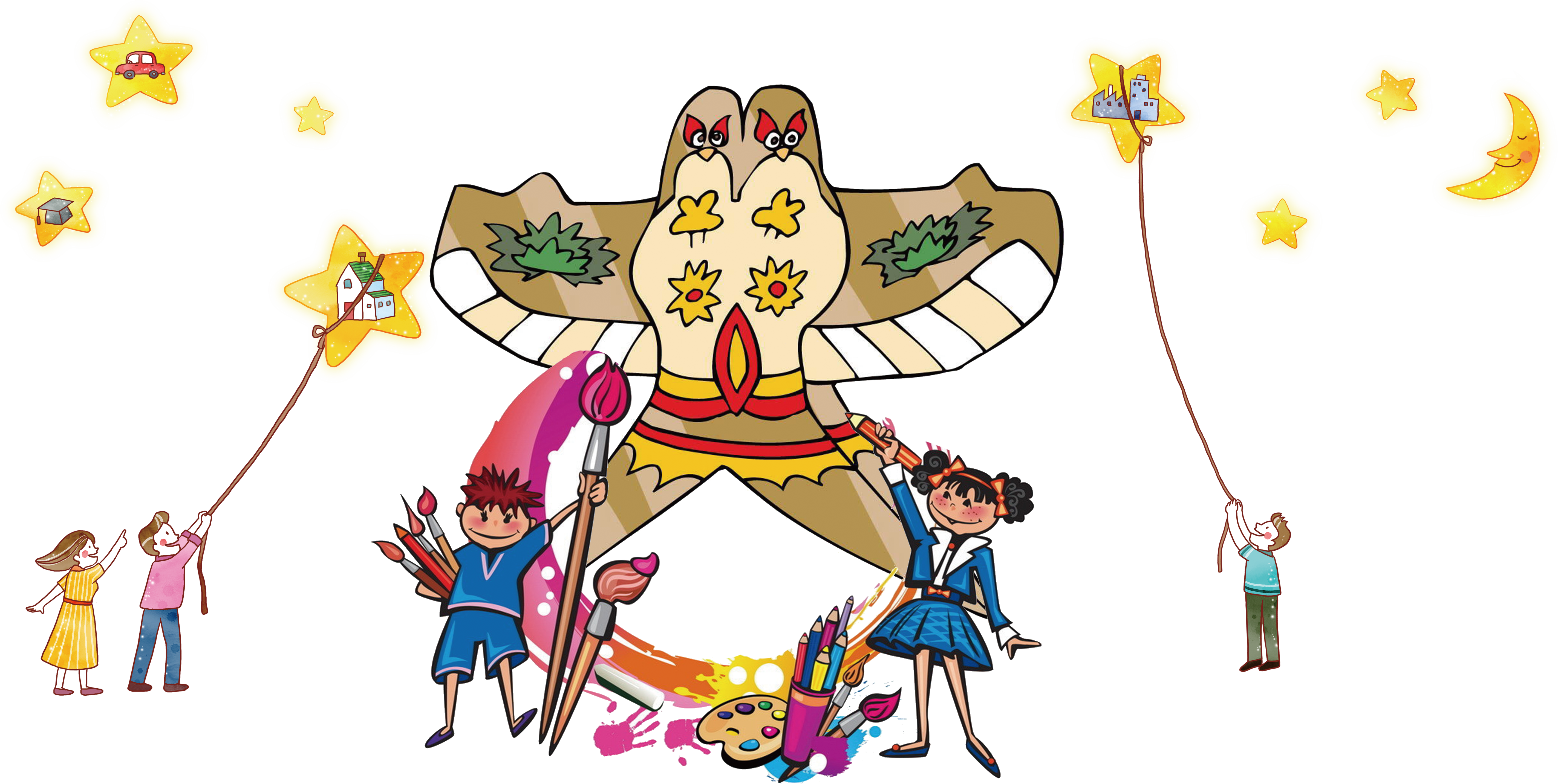 Child Watercolor Painting Drawing Cartoon Hand Painted - Niños Artistas Clipart (5692x2866), Png Download