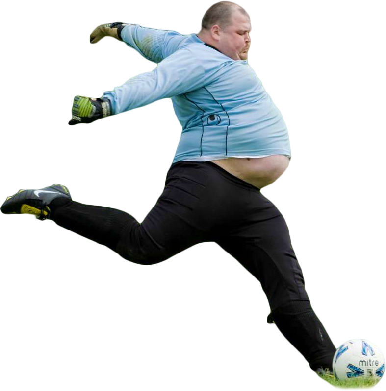 Graceful Majestic Large Fat Man Kicking Soccer Ball - Man Kicking Soccer Ball Clipart (787x799), Png Download