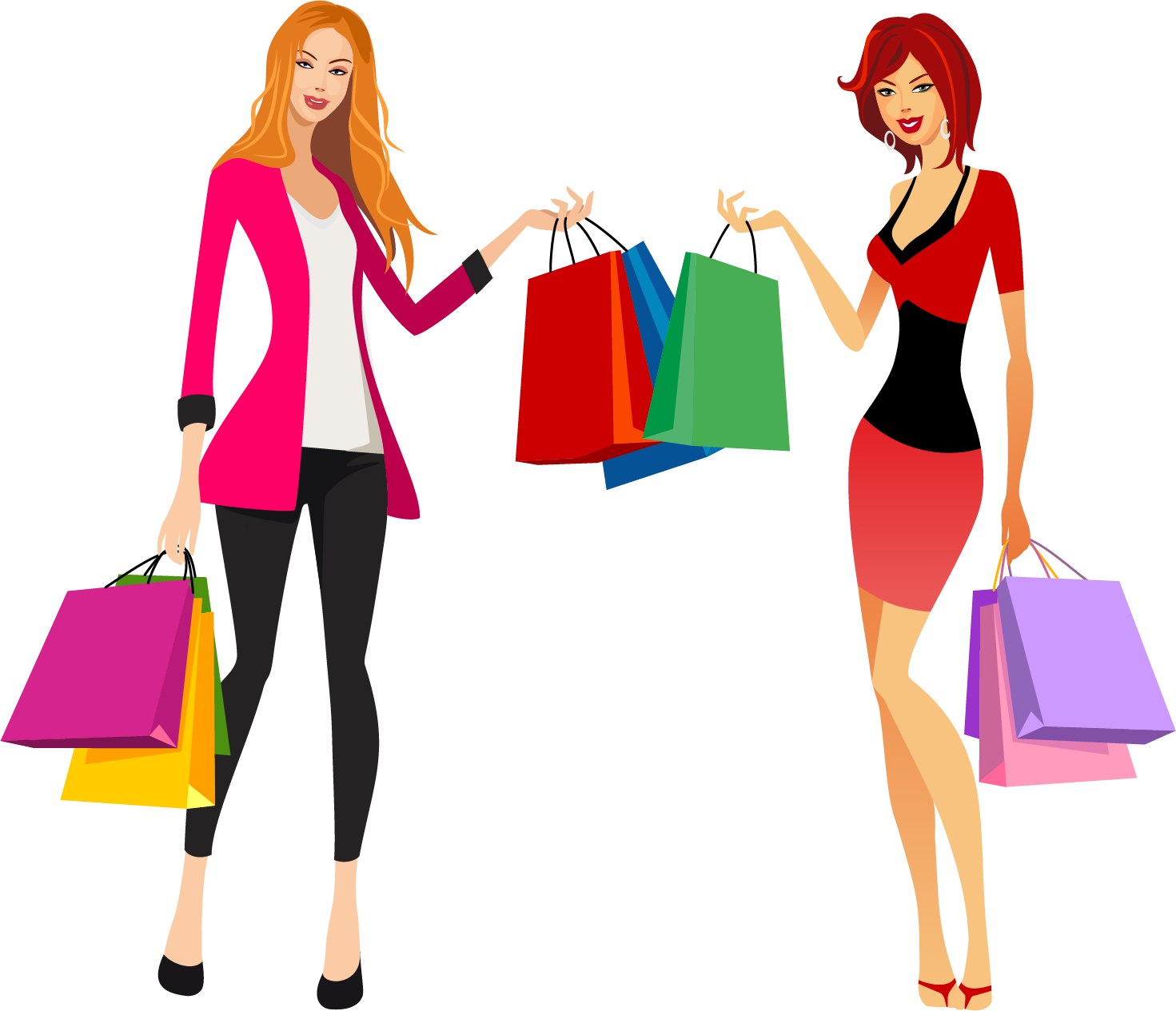 Shopping Fashion Clip Art - Fashion Shopping Girl Vector - Png Download (1471x1265), Png Download