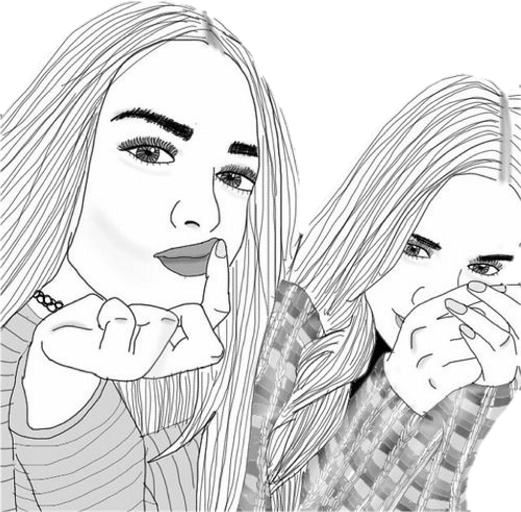 Friends Tumblr Outlines Girls Chicas Clipart (1025x1006), Png Download
