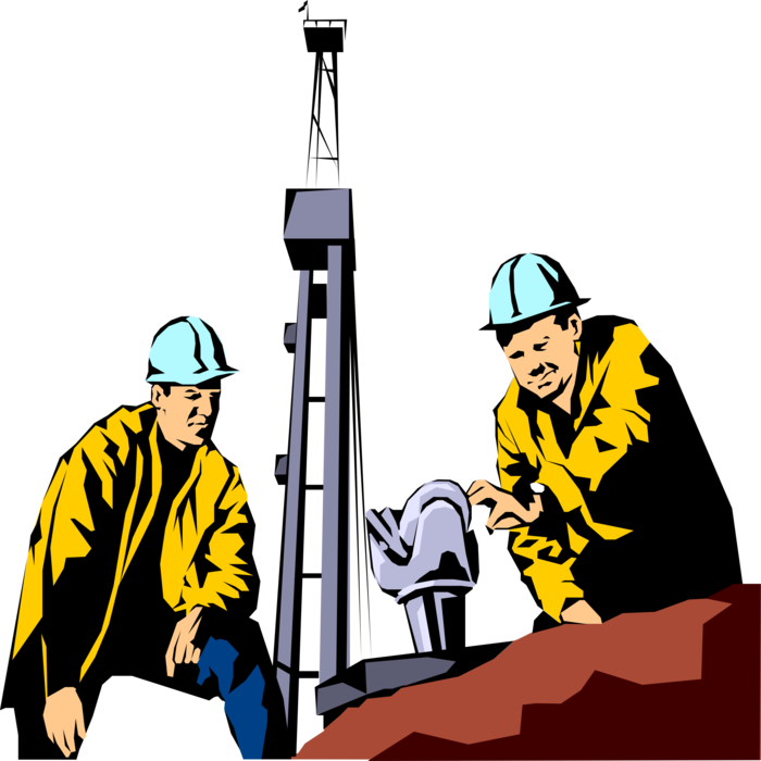 Vector Royalty Free Oil Workers With Drill Bit And - Oil And Gas Worker Vector Clipart (700x700), Png Download
