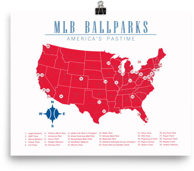 Mlb Ballparks Map List Poster Chicago Cubs Colors - Estados Democratas Y Republicanos 2018 Clipart (1000x1000), Png Download