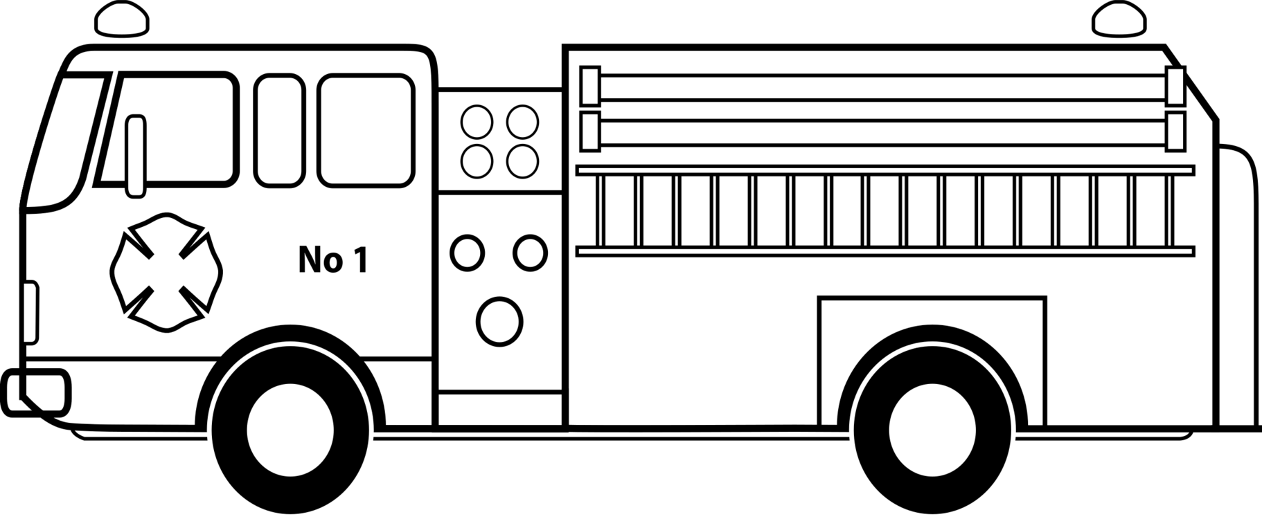 Car Fire Engine Coloring Book Motor Vehicle Emergency Clipart (1822x750), Png Download