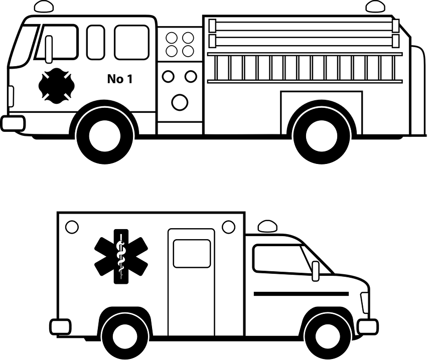 Fire Truck Vector Free Ambulance Emergency Fire Free - Ambulance Line Art Clipart (853x720), Png Download