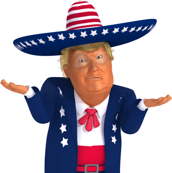 #trumpstickers Shoulder Shrug 3d Mexican Trump Caricature - Trump Laughing At Mexicans Clipart (618x618), Png Download