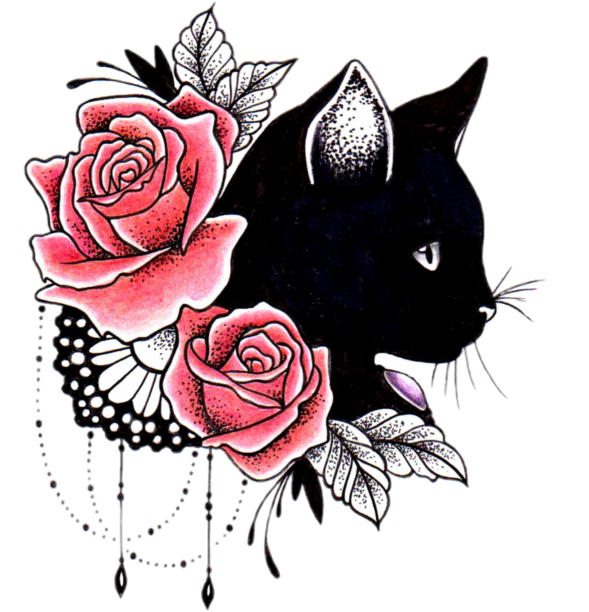 Tiger Tattoos Clipart Rose - Cat And Rose Tattoo - Png Download (1024x1061), Png Download