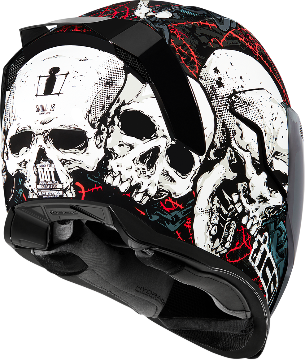 Icon Airflite Black Skull Unisex Fullface Motorcycle - Icon Airflite Skull 18 Helmet Clipart (985x1164), Png Download
