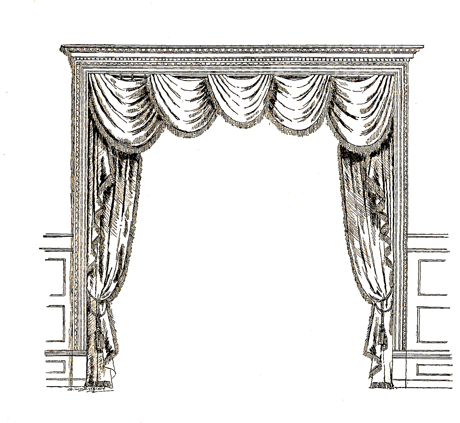 Open Door With Curtains - 1920 Curtain Clipart (1600x1412), Png Download