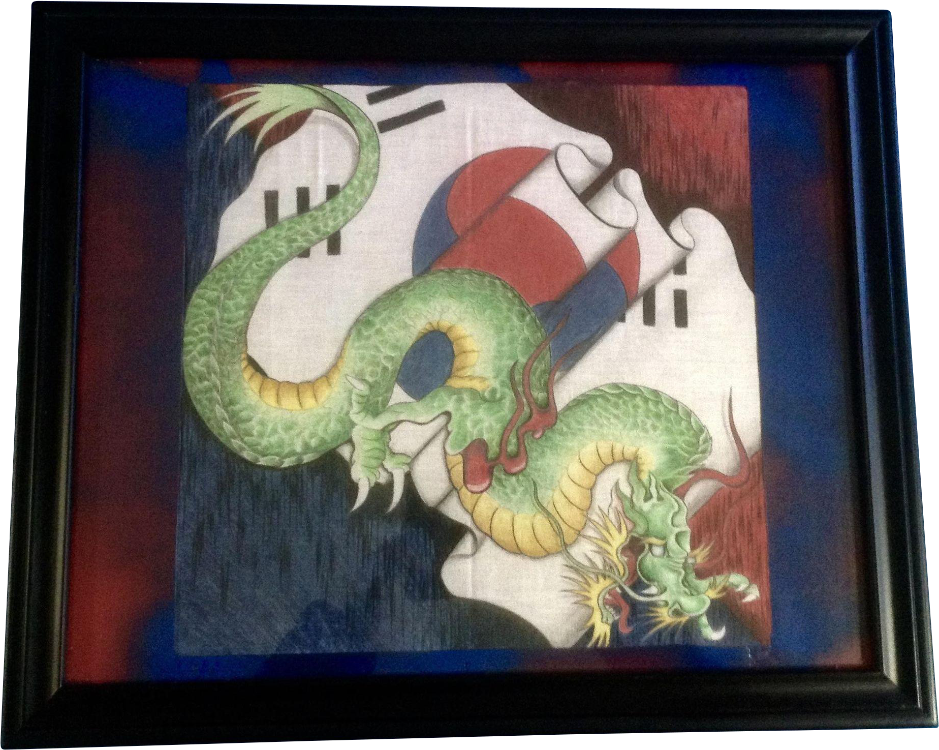 Vintage South Korean Dragon Flag Batik Painting - Painting Clipart (1847x1847), Png Download