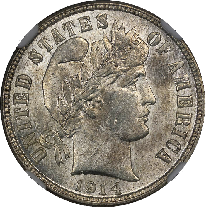 1914 Barber Dime Ngc Ms64plus Obverse - Dime Clipart (703x713), Png Download