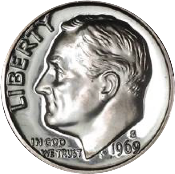 1969 / Roosevelt Dime Gem Proof - Dime Clipart (588x600), Png Download
