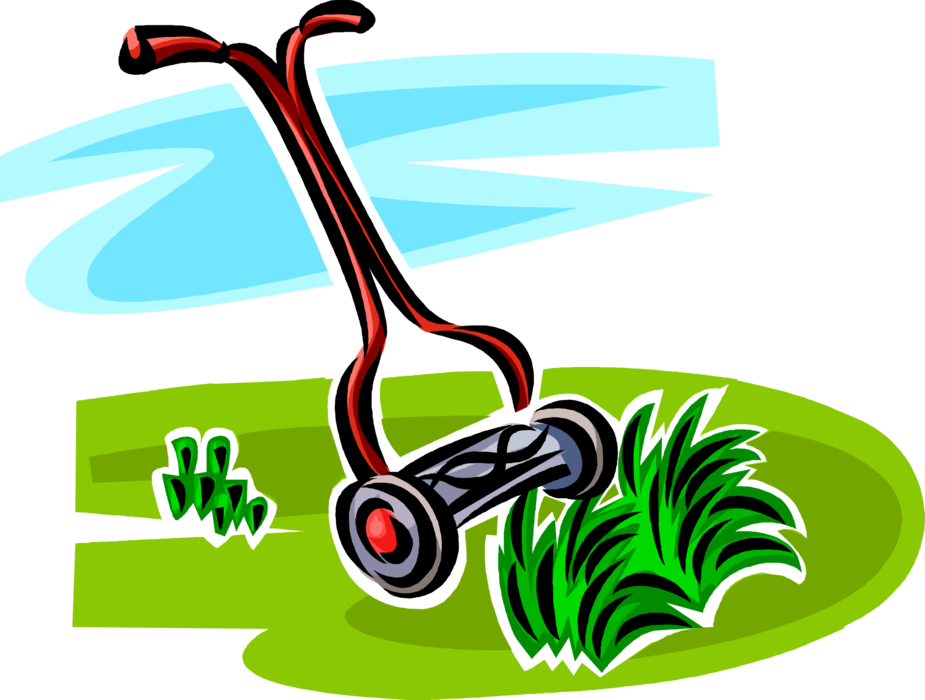 Vector Illustration Of Yard Work Push Lawn Mower Cuts - Lawn Mower And Grass Clipart - Png Download (925x700), Png Download