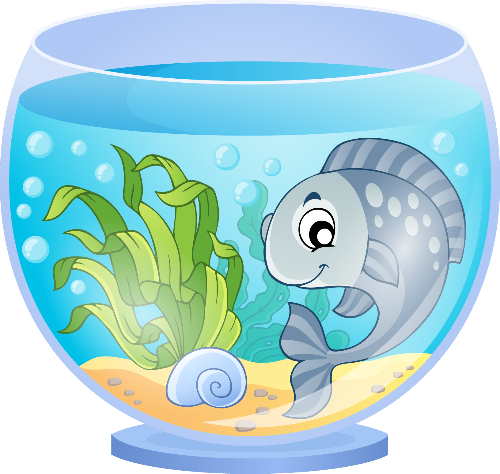 Fish With Graduation Cap Clipart - Fish In Aquarium Cartoon - Png Download (1632x1549), Png Download