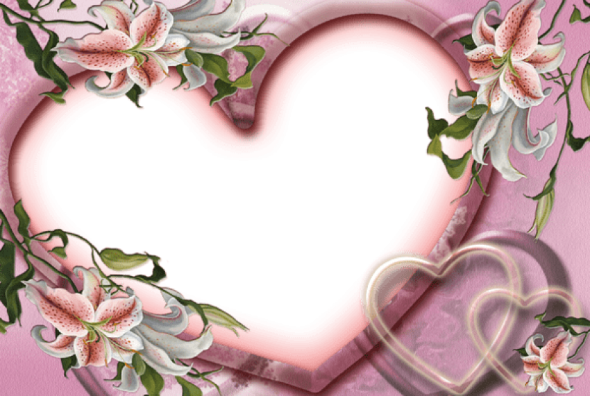 Cute Pink Heart Transparent Photo Frame With Flowers - Love Flower Photo Frames Clipart (850x571), Png Download