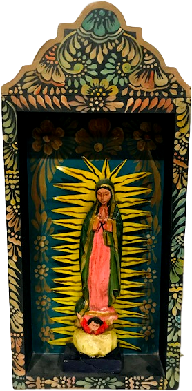 Religious Nicho Wooden Carved Virgen De Guadalupe Tin - Carving Clipart (480x640), Png Download