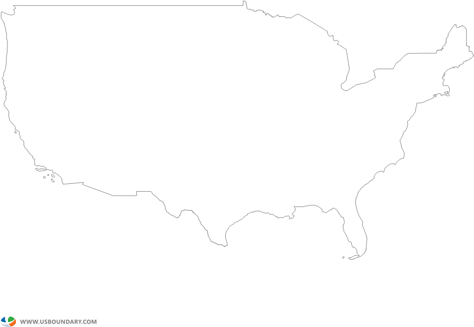 United States Mainland Ouline Map Without States - Us Map White Outline Clipart (1056x816), Png Download