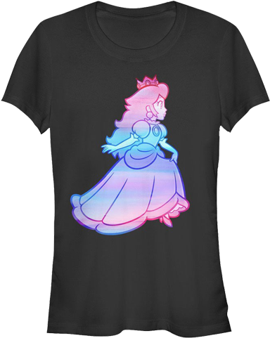 T-shirt - Princess Peach - Rainbow Fade - Black - Front - Cartoon Clipart (640x480), Png Download