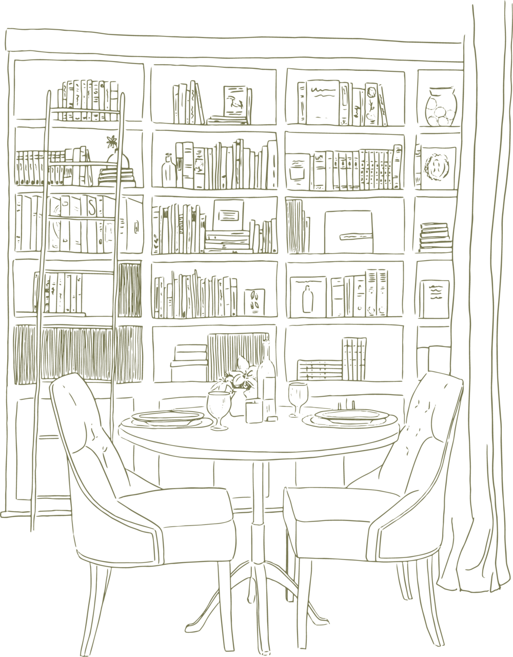 Green Library Drawing - Kitchen & Dining Room Table Clipart (1000x1280), Png Download