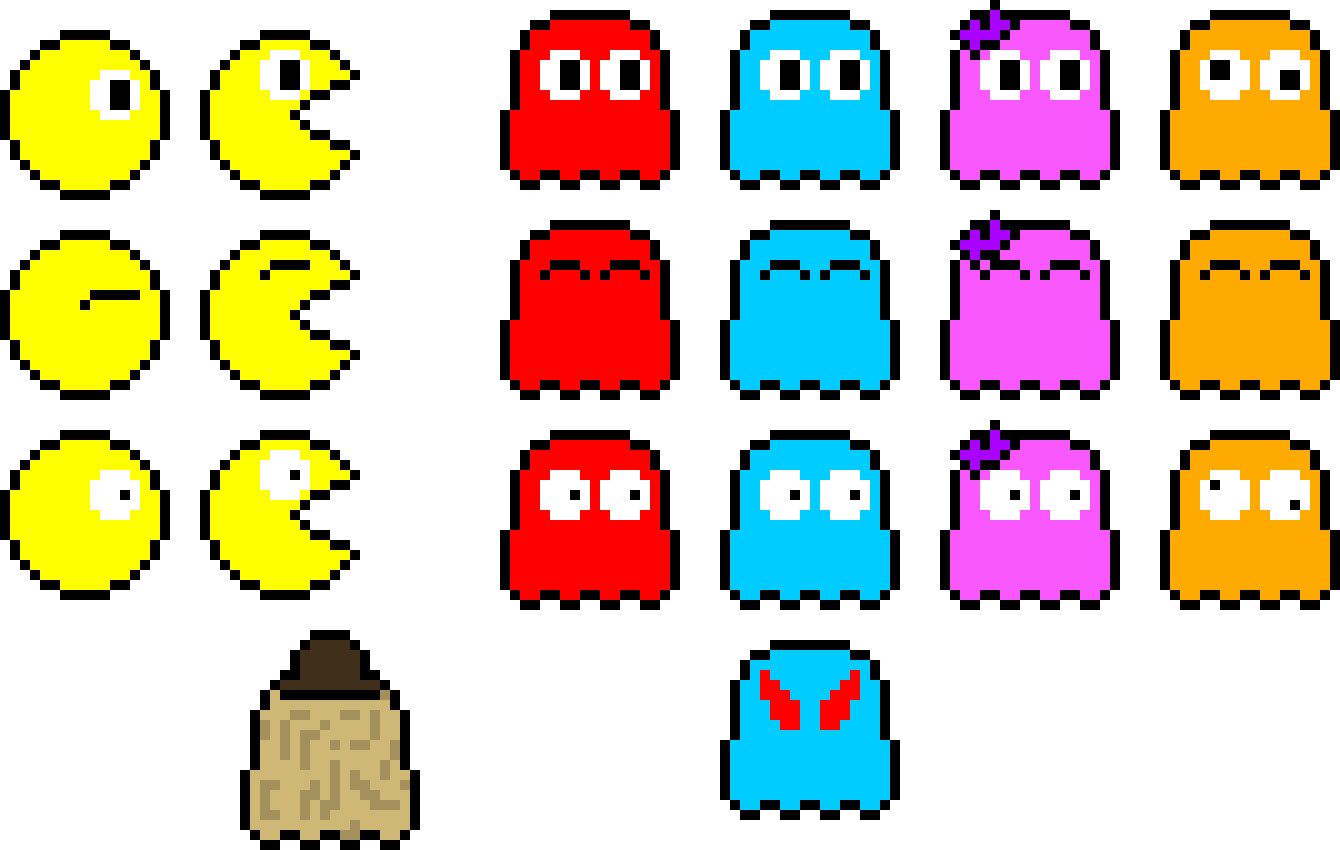 Pac Man & Ghosts - Retro Pixel Pac Man Clipart (1340x850), Png Download